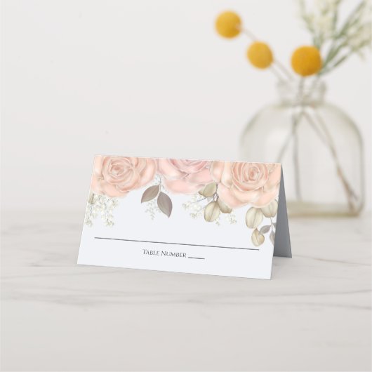 Waterverf Elegant Floral Roos Gold Greenery Plaatskaartje (Voorkant)