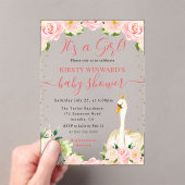 Waterverf Elegant Floral Swan Baby shower Acryl Uitnodigingen (Insitu (Draagbaar))