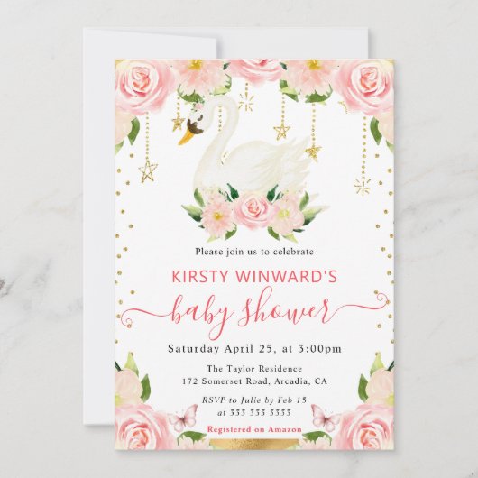 Waterverf Elegant Floral Swan Baby shower Kaart (Voorkant)