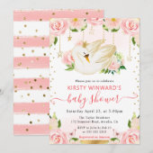 Waterverf Elegant Floral Swan Baby shower Kaart (Voorkant / Achterkant)