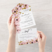 Waterverf Elegant Flowers Gold Wedding All In One Uitnodiging (Afscheurbaar)