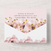 Waterverf Elegant Flowers Gold Wedding All In One Uitnodiging (Achterkant)