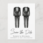 Waterverf Elegant Gay Wedding Tuxedo Aankondigingskaart (Voorkant)