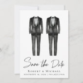 Waterverf Elegant Gay Wedding Tuxedo Save The Date (Voorkant)