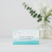Waterverf Elegant Glitter Subtle SeaBlue Confetti Visitekaartje (Staand voorkant)