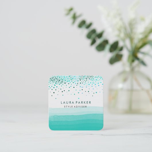 Waterverf Elegant Glitter Subtle Zee Confetti Vierkante Visitekaartje (Staand voorkant)
