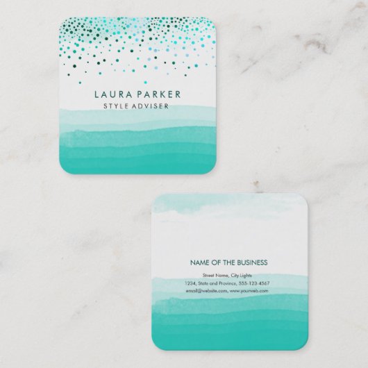 Waterverf Elegant Glitter Subtle Zee Confetti Vierkante Visitekaartje (Voorkant / Achterkant)