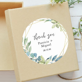 Waterverf Elegant Greenary Wedding Dank u Ronde Sticker