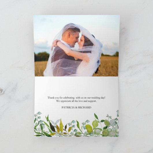 Waterverf Elegant groen bruiloft dank u Kaart (Binnen)