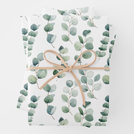 Waterverf Elegant groen Eucalyptus bladeren Inpakpapier Vel (In situ)
