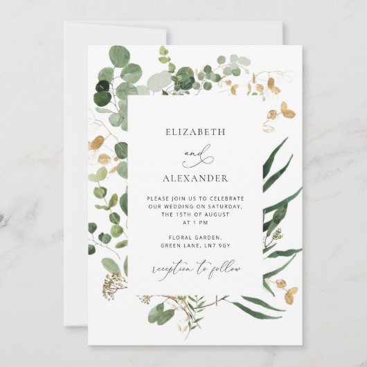 Waterverf Elegant groen Eucalyptus bruiloft Kaart (Voorkant)