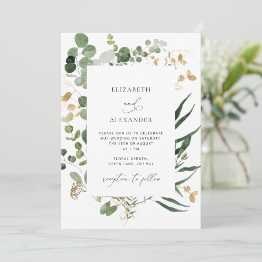 Waterverf Elegant groen Eucalyptus bruiloft Kaart (Staand voorkant)