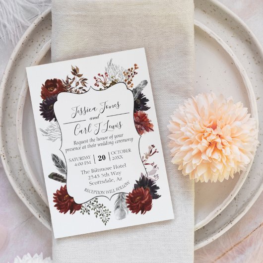 Waterverf Elegant Halloween Floral Boho Burgundy Kaart