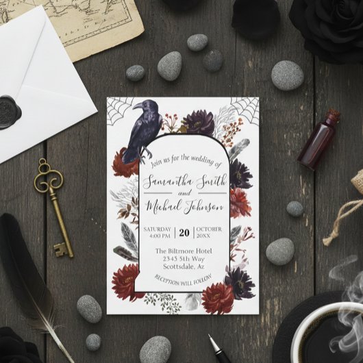 Waterverf Elegant Halloween Floral Boho Feather I Kaart