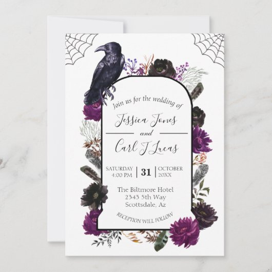 Waterverf Elegant Halloween Floral Boho Paars Kaart (Voorkant)