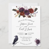 Waterverf Elegant Halloween Floral Crow Plum Inv Kaart (Voorkant)