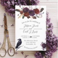 Waterverf Elegant Halloween Floral Crow Plum Inv