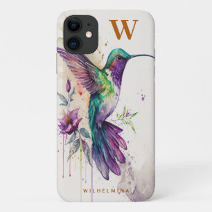Waterverf Elegant Hummingbird Funny Monogram Naam Case-Mate iPhone Case