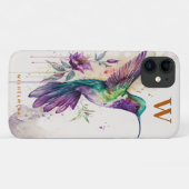 Waterverf Elegant Hummingbird Funny Monogram Naam Case-Mate iPhone Case (Achterkant (horizontaal))