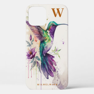 Waterverf Elegant Hummingbird Funny Monogram Naam Case-Mate iPhone Case