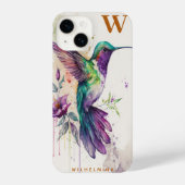 Waterverf Elegant Hummingbird Funny Monogram Naam iPhone Hoesje (Achterkant)