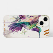 Waterverf Elegant Hummingbird Funny Monogram Naam iPhone Hoesje (Achterkant horizontaal)