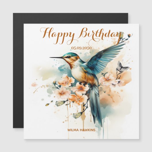 Waterverf Elegant Hummingbird Monogram met naam (Voorkant / Achterkant)