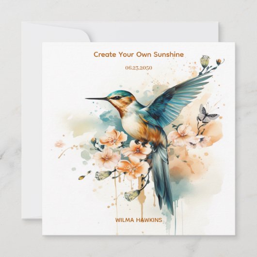 Waterverf Elegant Hummingbird Monogram met naam (Voorkant)