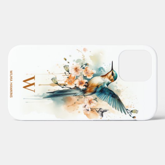 Waterverf Elegant Hummingbird Monogram met naam Case-Mate iPhone Case (Achterkant (horizontaal))