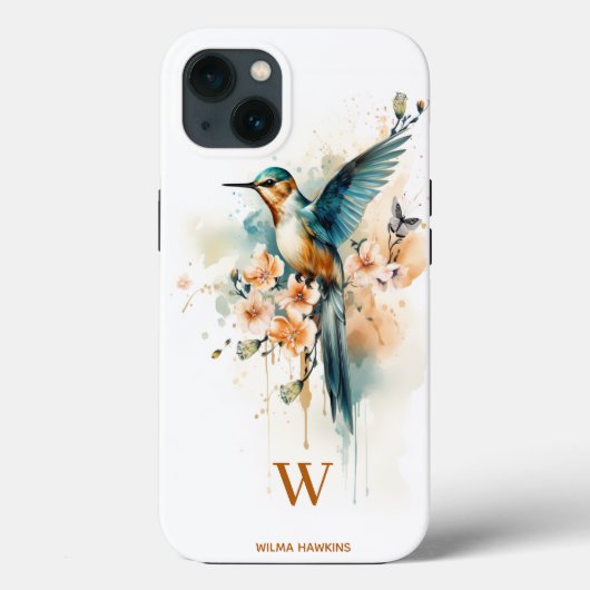Waterverf Elegant Hummingbird Monogram met naam Case-Mate iPhone Case (Achterkant)