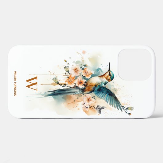 Waterverf Elegant Hummingbird Monogram met naam Case-Mate iPhone Case (Achterkant (horizontaal))