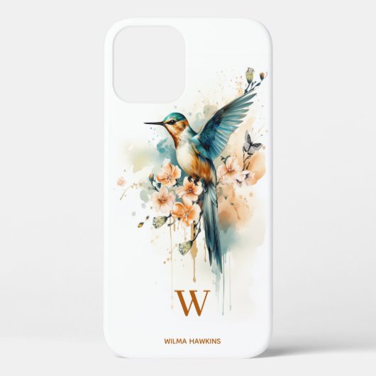 Waterverf Elegant Hummingbird Monogram met naam Case-Mate iPhone Case (Achterkant)
