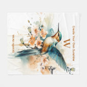 Waterverf Elegant Hummingbird Monogram met naam Fleece Deken (Voorkant (Horizontaal))