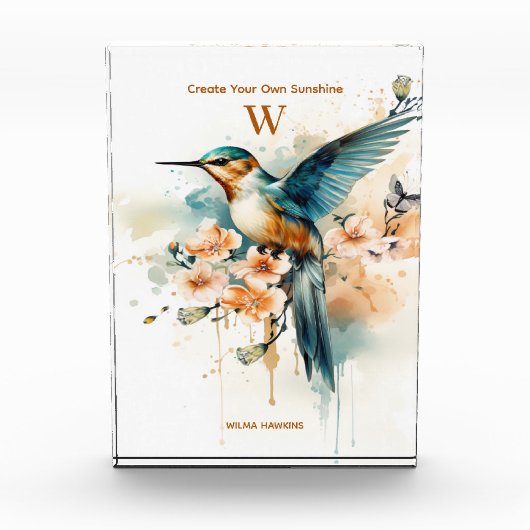 Waterverf Elegant Hummingbird Monogram met naam Fotoblokken (Voorkant)