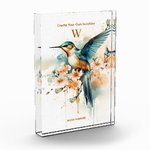 Waterverf Elegant Hummingbird Monogram met naam Fotoblokken