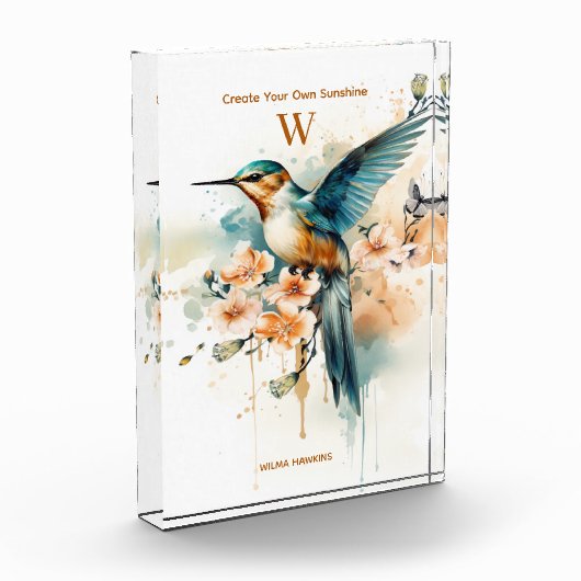 Waterverf Elegant Hummingbird Monogram met naam Fotoblokken (Links)
