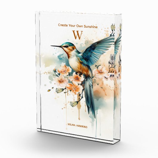 Waterverf Elegant Hummingbird Monogram met naam Fotoblokken (Rechts)