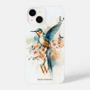 Waterverf Elegant Hummingbird Monogram met naam iPhone 14 Hoesje