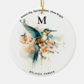 Waterverf Elegant Hummingbird Monogram met naam Keramisch Ornament (Voorkant)