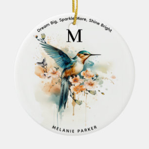 Waterverf Elegant Hummingbird Monogram met naam Keramisch Ornament