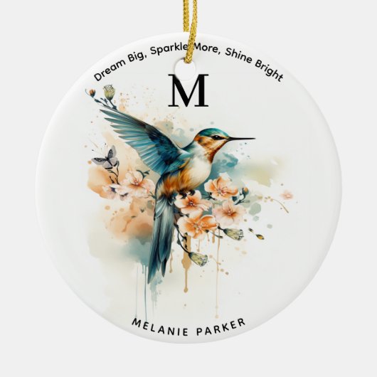 Waterverf Elegant Hummingbird Monogram met naam Keramisch Ornament (Voorkant)