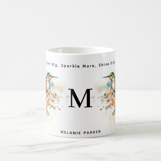 Waterverf Elegant Hummingbird Monogram met naam Koffiemok (Center)