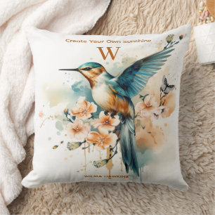 Waterverf Elegant Hummingbird Monogram met naam Kussen