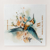 Waterverf Elegant Hummingbird Monogram met naam Legpuzzel (Horizontaal)