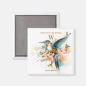 Waterverf Elegant Hummingbird Monogram met naam Magneet (Voorkant / Achterkant)