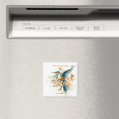Waterverf Elegant Hummingbird Monogram met naam Magneet (Insitu (Vaatwasser))