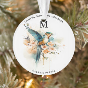 Waterverf Elegant Hummingbird Monogram met naam Ornament
