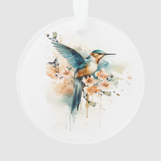 Waterverf Elegant Hummingbird Monogram met naam Ornament (achterkant)