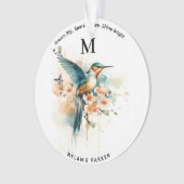 Waterverf Elegant Hummingbird Monogram met naam Ornament (voorkant)