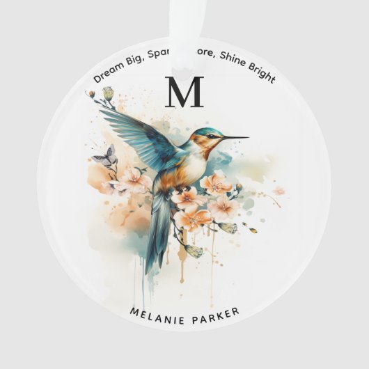 Waterverf Elegant Hummingbird Monogram met naam Ornament (voorkant)